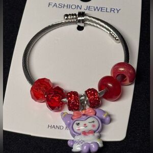 Kuromi Stainless Steel Adjustable - Red & Purple Beaded Charm Bracelet